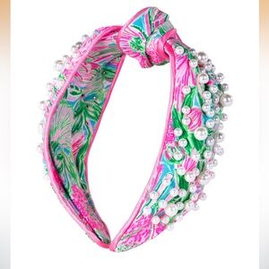 RARE Lilly Pulitzer Pink, Green & Blue Pearl-Embellished Knotted Headband
